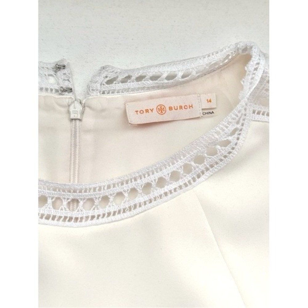 Tory Burch Marissa Ivory Cream Crochet Lace Trim Shift Dress Sz 14‎ - Picture 11 of 14